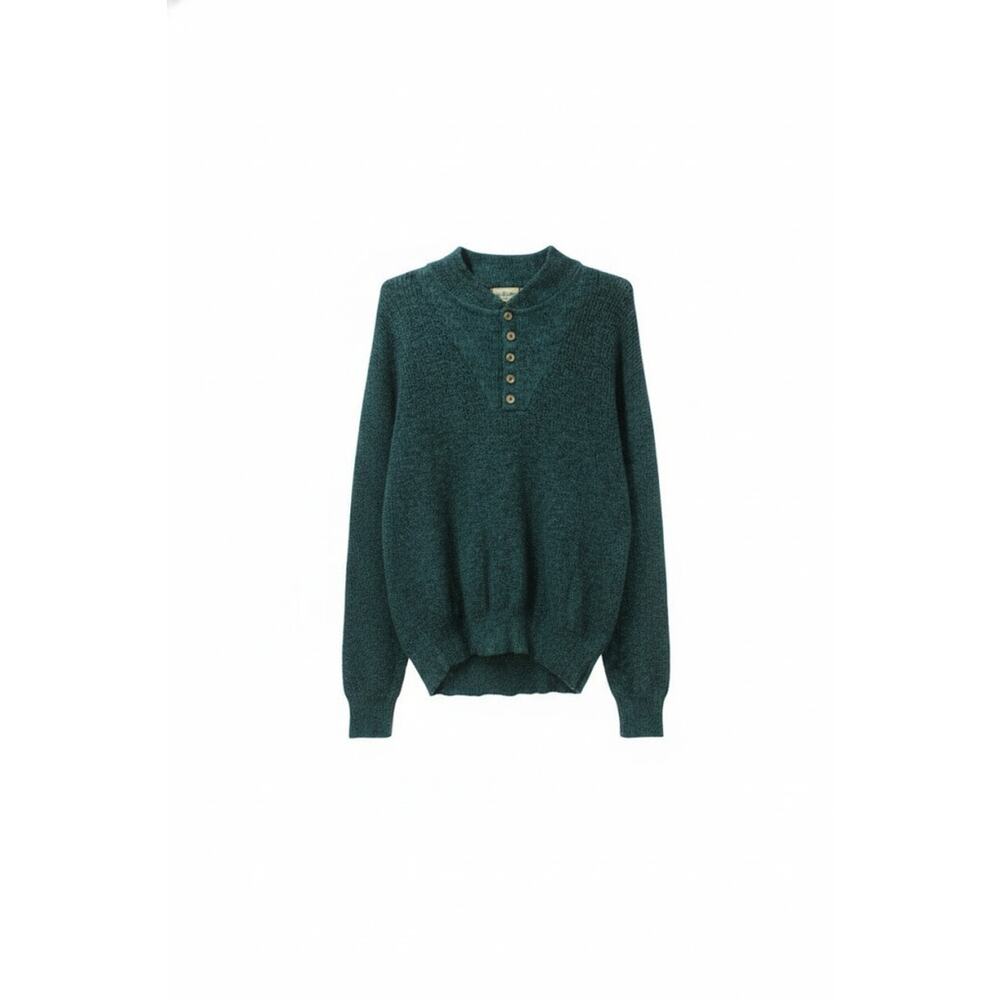 St John’s Bay Men's Henley Sweater Teal Mixed Knit XL Tall Made in USA